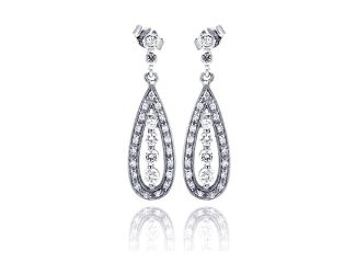 PARIKHS Rhodium Plated Teardrop Marquis CZ Dangling Earring in 925 Sterling Silver