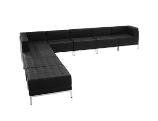 9 Piece Black LeatherSoft Modular Sectional Configuration - Stainless Steel Legs