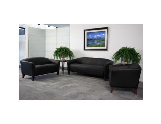 Black LeatherSoft Loveseat w/Cherry Wood Feet - Reception or Home Office Seating