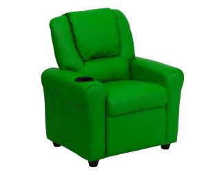Contemporary Green Vinyl Kids Recliner with Cup Holder and Headrest