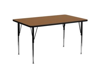 30"W x 72"L Rectangular Oak Thermal Laminate Adjustable Activity Table