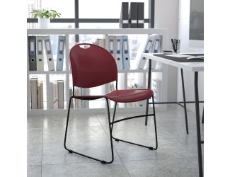 880 lb. Capacity Burgundy Ultra-Compact Stack Chair with Black Frame