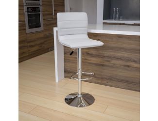 White Vinyl Adjustable Height Barstool w/ Horizontal Stitch Back & Chrome Base