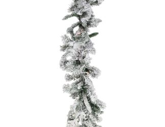 9-Ft. Mountain Pine Flocked Garland with Warm White LED Lights