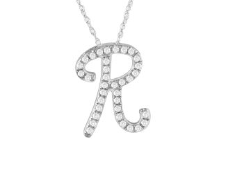 PARIKHS Diamond Initial Pendant Alphabet 'R' in 14K White Gold over Sterling Silver 0.15ct, IJK - I3
