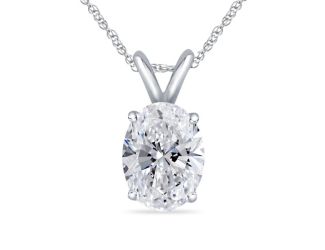 Bright White Pristine Oval Lab Grown Diamond Pendant with chain in 14K White Gold 1.20ct, GH,VS