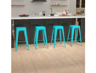 4 Pack 30" High Metal Indoor Bar Stool - Stackable Stool, Teal
