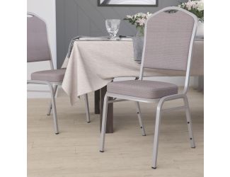Crown Back Stacking Banquet Chair in Gray Dot Fabric - Silver Frame