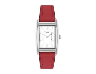 Ladies' Reese Silver Rectangle Red Leather Strap Watch White Dial