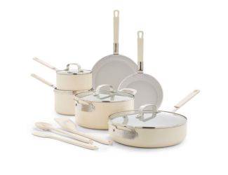 Ceramic Nonstick Aluminum 13pc Cookware Set  Cream