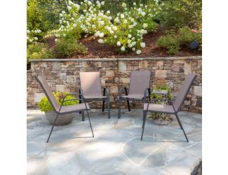 4 Pack Brown Outdoor Stack Chair with Flex Comfort Material - Patio Stack Chair