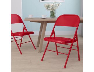 Triple Braced & Double Hinged Red Metal Folding Chair - Commercial Chair
