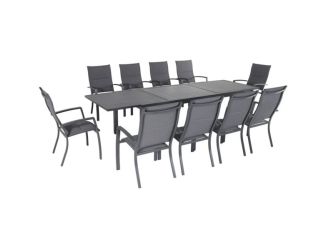 Naples 11-Piece Outdoor Dining Set with 10 Padded Sling Chairs in Gray and a 40" x 118" Expandable D