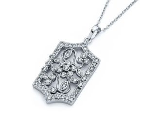 PARIKHS Rhodium Plated Flower Filigree CZ Necklace in 925 Sterling Silver