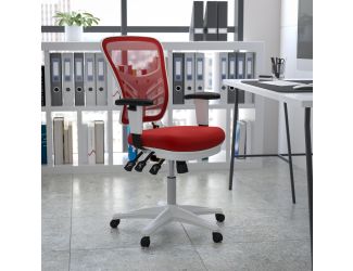 Mid-Back Red Mesh/White FrameMultifunction Ergonomic Office Chair with Arms