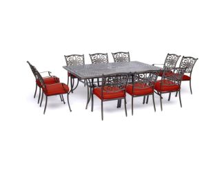 Traditions 11-Piece Dining Set in Red with Ten Stationary Dining Chairs and an Extra-Long Dining Tab