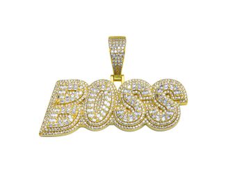PARIKHS Men's Gold Plated CZ BOSS Hip Hop Pendant with chain in 925 Sterling Silver