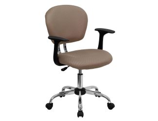 Mid-Back Coffee Brown Mesh Padded Swivel Office Chair with Chrome Base and Arms