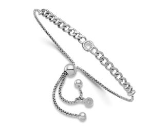 Sterling Silver CZ Bolo Adjustable Bracelet