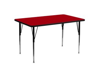 30"W x 60"L Rectangular Red Thermal Laminate Adjustable Activity Table
