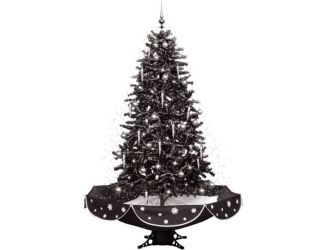 75-In. Musical Snowy Indoor Holiday Decor, Black Christmas Tree with Black Umbrella Base