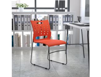 881 lb. Capacity Orange Sled Base Stack Chair with Carry Handle & Air-Vent Back