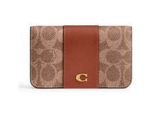 Coated Canvas Signature Essential Slim Card Case - Tan Caramel/Brass