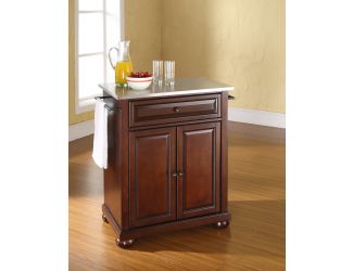 Alexandria Stainless Top Kitchen Island Mahogany Finish