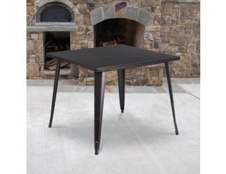 35.5" Square Black-Antique Gold Metal Indoor-Outdoor Table - Industrial Table
