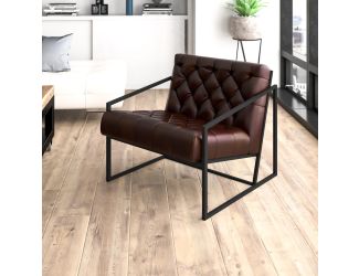 Bomber Jacket LeatherSoft Tufted Lounge Chair w/ Integrated Frame & Slanted Arms