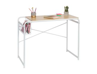 Home Office Computer Desk w/ Side Basket White