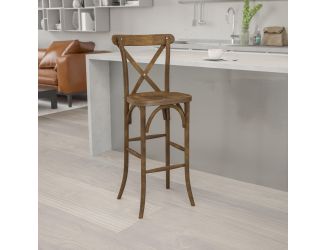 350lb. Rated Dark Antique Wood Cross Back Stackable Barstool