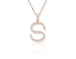PARIKHS Initial Pendant Alphabet 'S' in CZ with chain in 925 Sterling Silver with Rose Plating