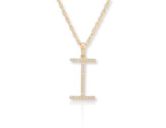 PARIKHS Diamond Initial 'I' Pendant Necklace in 18k Yellow Gold over Sterling Silver 0.10ct IJK-I2