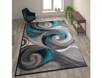Modern Ocean Wave Design Turquoise 8' x 10' Olefin Indoor Area Rug