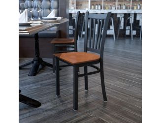 Black Vertical Back Metal Restaurant Chair - Cherry Wood Seat