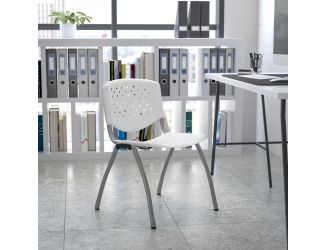 880 lb. Capacity White Perforated Back Plastic Stack Chair with Gray Frame