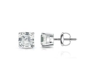 Bright White Pristine Asscher Lab Grown Diamond Screwback Stud in 14K White Gold 1.20ct, GH, VS