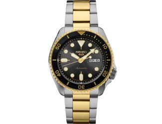 Seiko 5 Sports SGP Automatic Gray Dial, Gold/Silver bracelet, Black bezel Gold accents