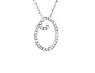PARIKHS Diamond Initial Pendant Alphabet 'O' in 14K White Gold over Sterling Silver 0.15ct, IJK - I3