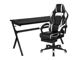Black Gaming Desk and White/Black X40 Series Gaming Chair Set