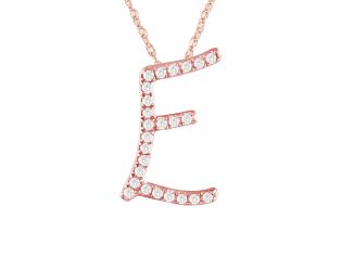PARIKHS Diamond Initial Pendant Alphabet 'E' in 14K Rose Gold over Sterling Silver 0.12 ct , IJK-I3