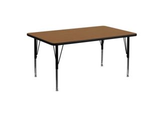 24"W x 48"L Oak Thermal Laminate Activity Table - Height Adjustable Short Legs