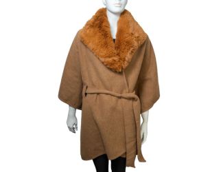 Ruana w/ Belt and Faux Mink Collar