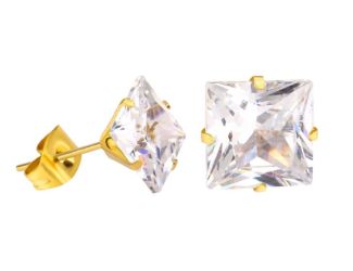 Princess Cut CZ Solitaire Studs in Gold Tone