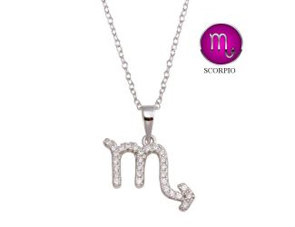 PARIKHS Rhodium Plated Scorpio CZ Zodiac Sign Necklace in 925 Sterling Silver