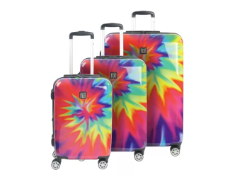 FUL Tie Dye Nested 3 Piece Luggage Set, Spinner Rolling Luggage Suitcases, 28in, 24in, and 20in Sizes, ABS Hard Cases, Pink 