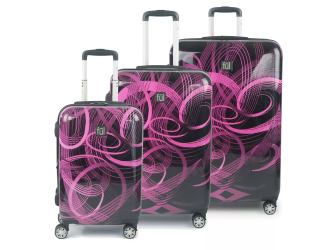 FUL Atomic Nested 3 Piece Luggage Set, Spinner Rolling Luggage Suitcases, 28in, 24in, and 20in Sizes, ABS Hard Cases, Pink