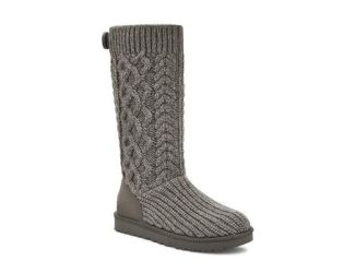 Womens Classic Cardi Cabled Knit Boot-GRY-5