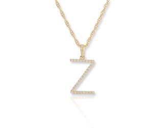 PARIKHS Initial Pendant Alphabet 'Z' in CZ with chain in 925 Sterling Silver with Yellow Plating